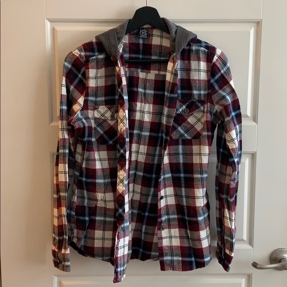 Plaid button down flannel with hoodie